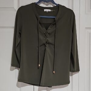 🌿 Calvin Klein Lace-Up Front Blouse | Olive Green | Size S